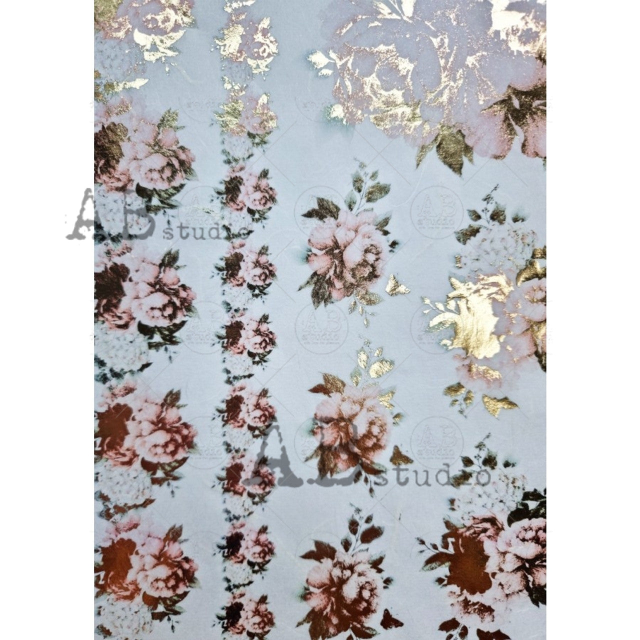 Gilded Pink Roses Rice Paper 0068