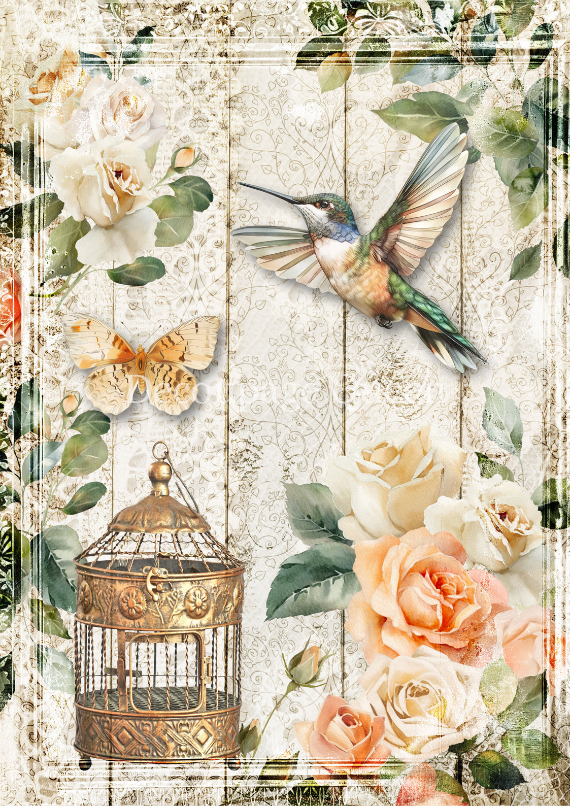 2025-Decoupage Queen-Rose Garden Hummingbird 0713