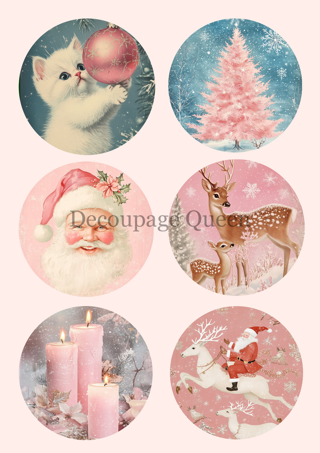 Decoupage Queen-Pink Winter Ornaments