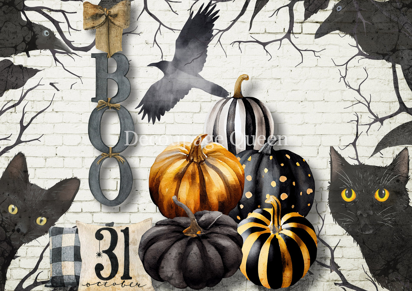 2025-Decoupage Queen-Black And White Pumpkins (New)