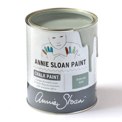 Annie Sloan Chalk Paint can in the color of Duck Egg Blue