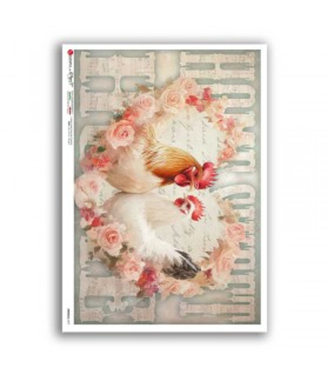 2025-Paper Designs-Rooster and Hen with Roses (Animals 0277)