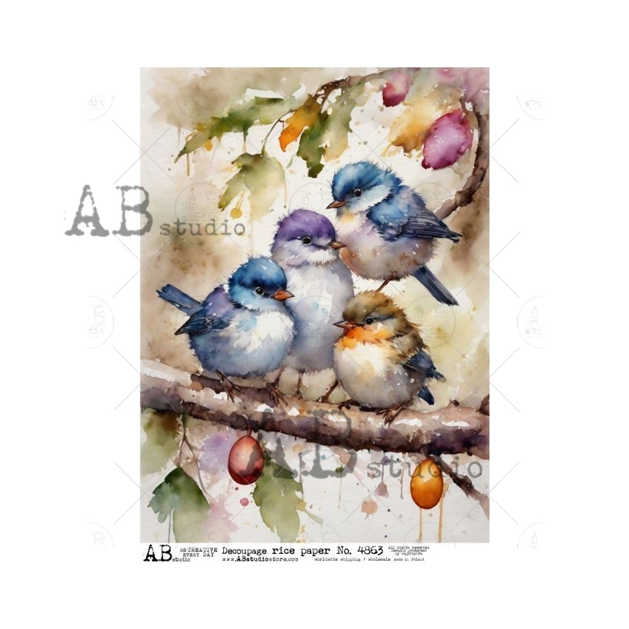 Watercolor Birds on a Branch ABRP_4863