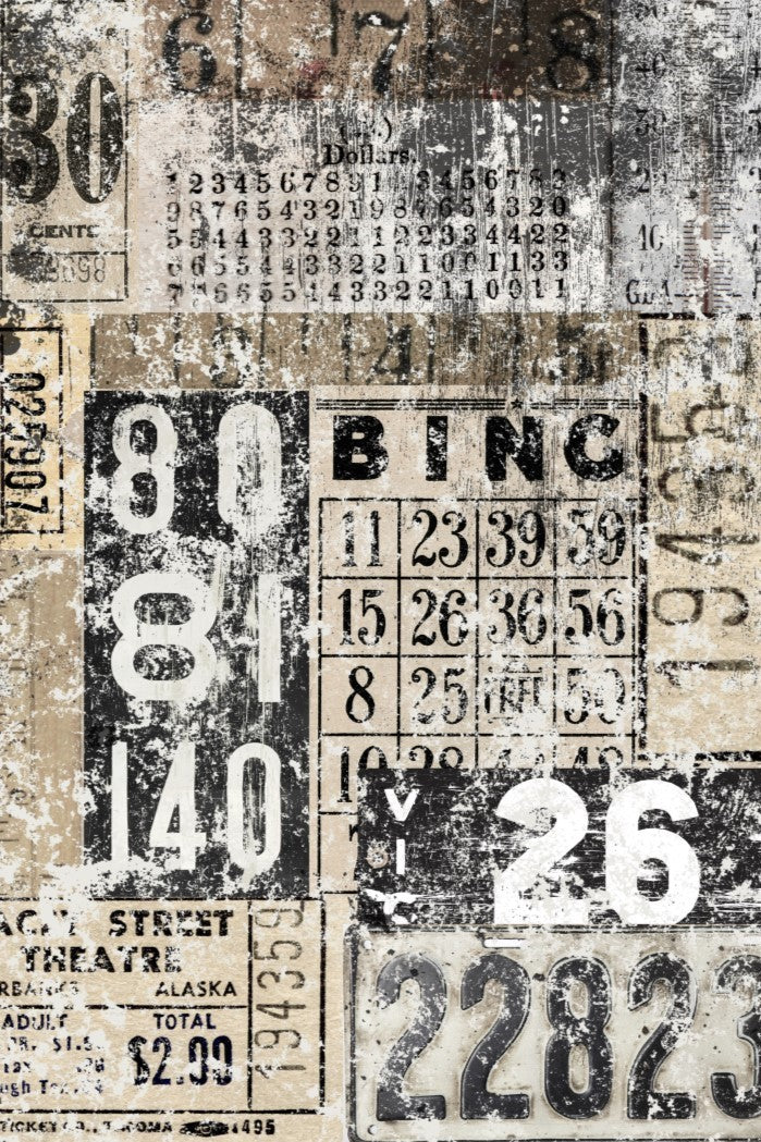 Grunge Number Collage Decoupage Paper