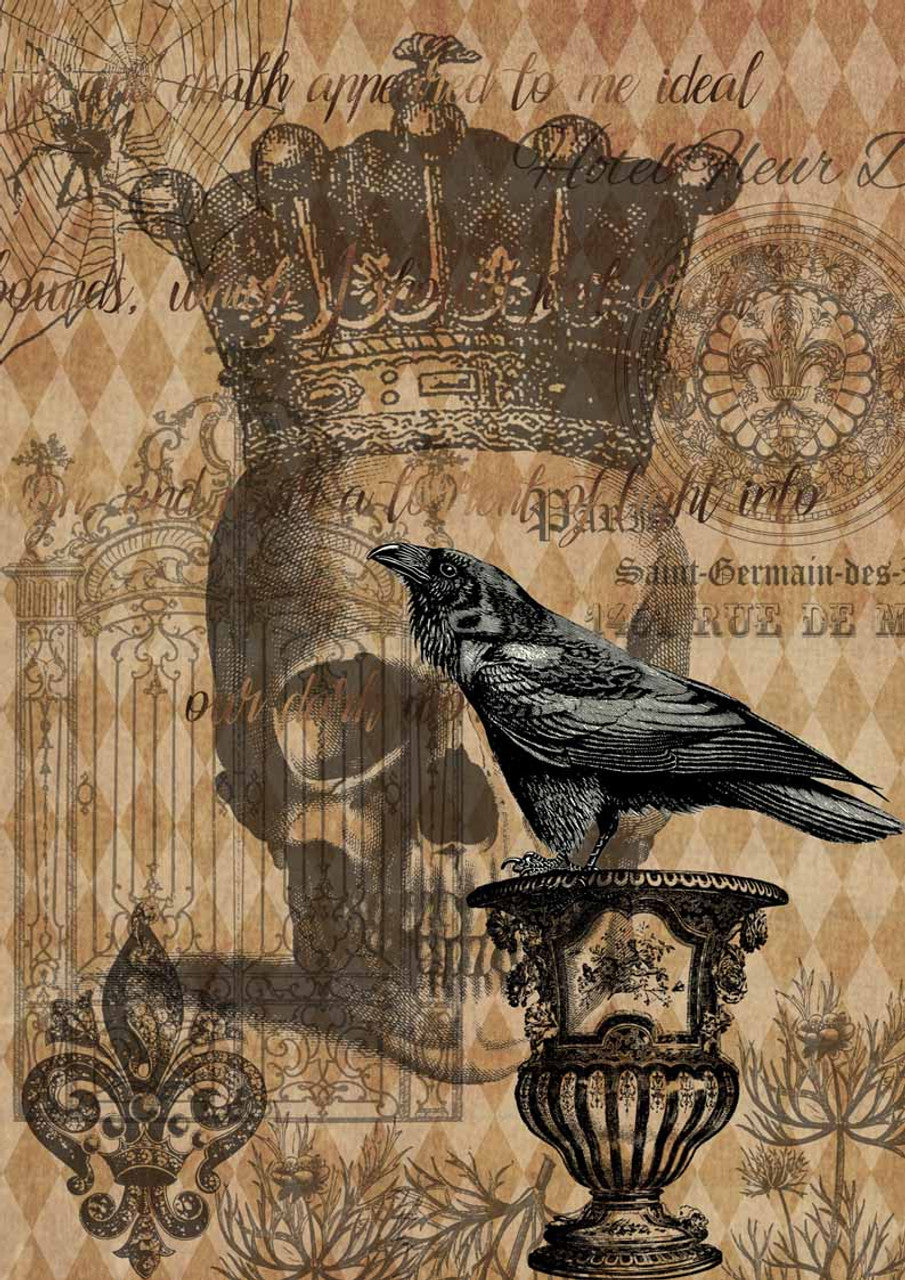 Decoupage Queen-Halloween Raven with Skull and Gate
