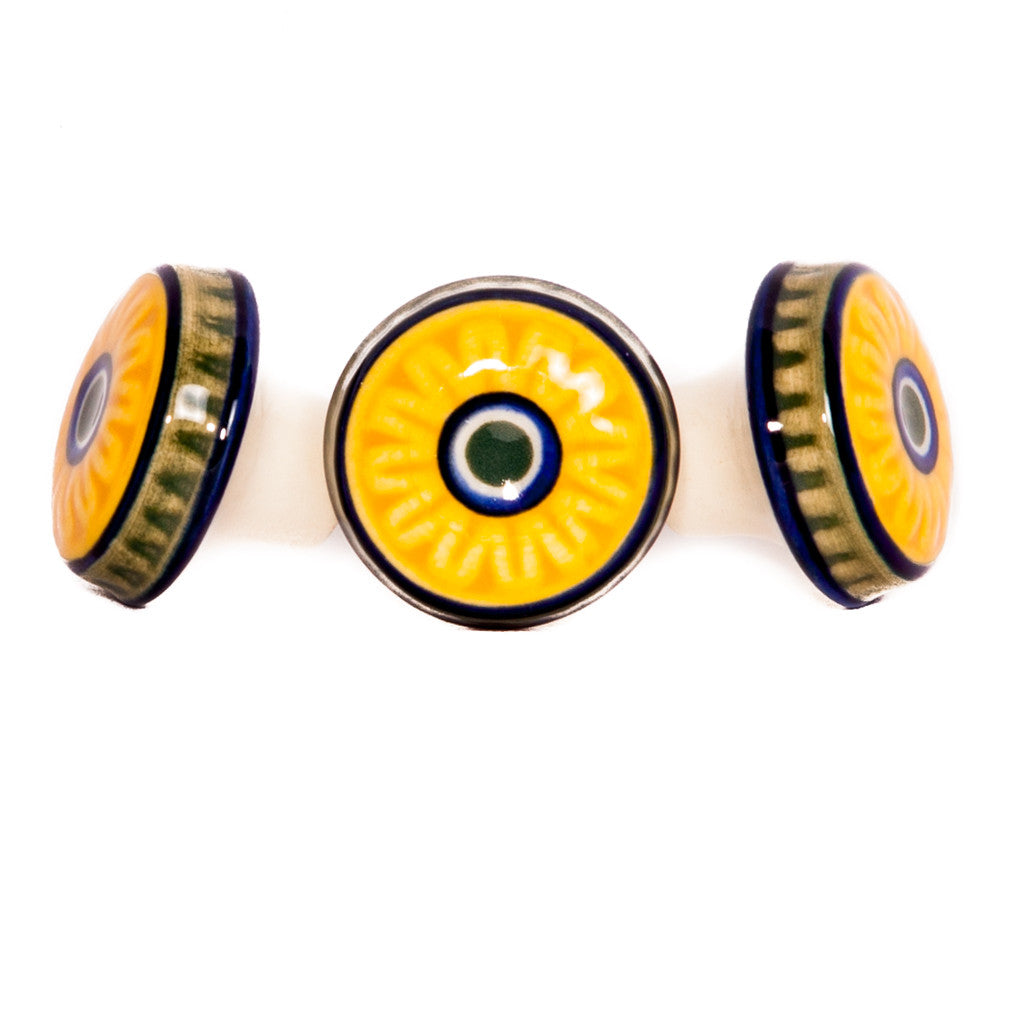 Yellow & Navy Blue Flower - Ceramic